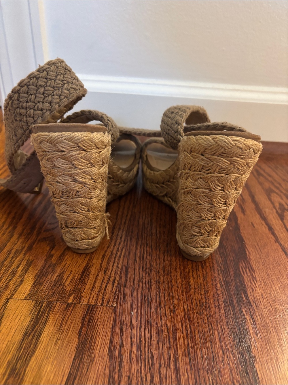 Stuart Weitzman Braided Tan Espadrille Wedge Sandals - Picture 2 of 3
